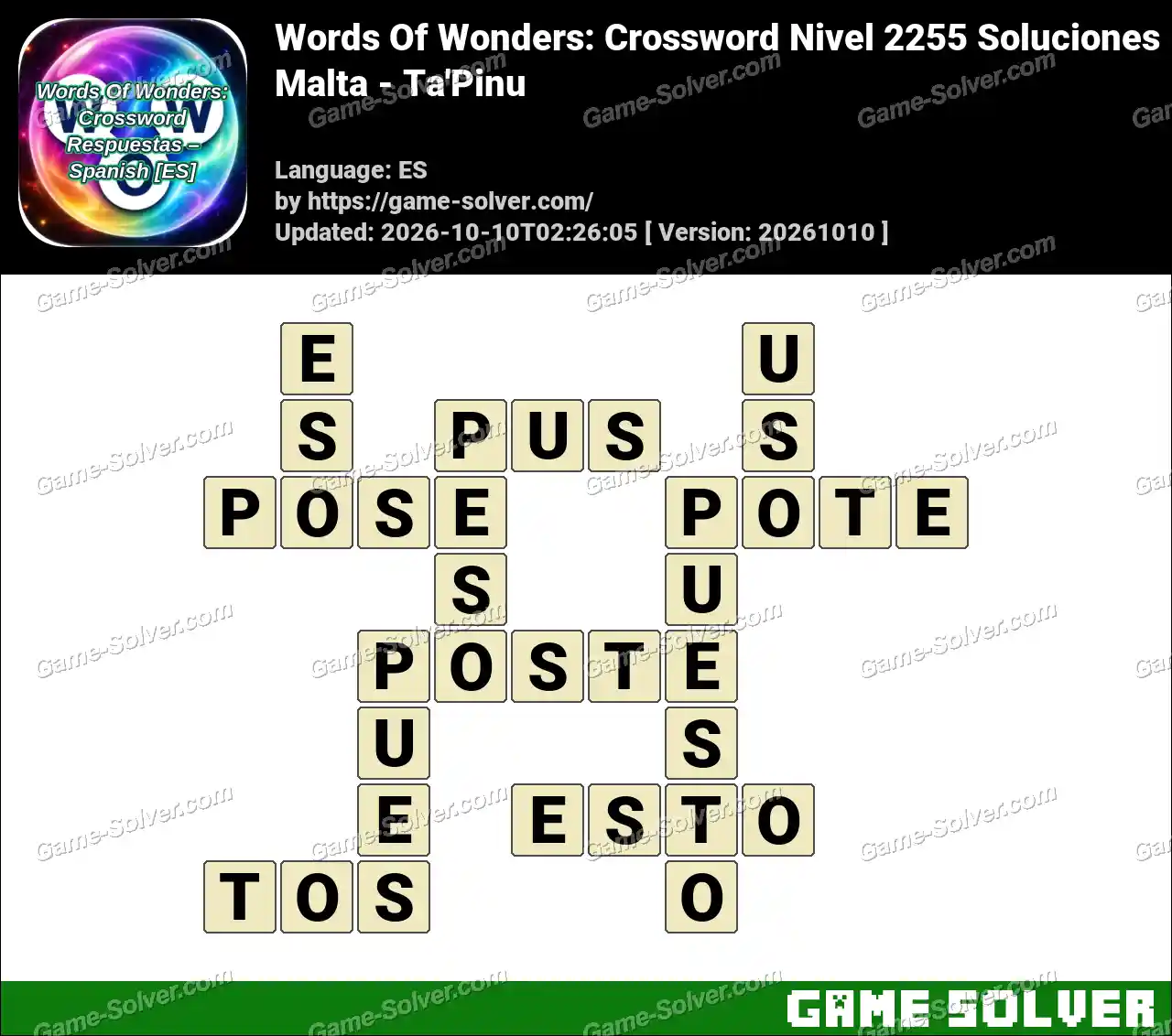 Words Of Wonders: Crossword Nivel 2255 Soluciones – Malta – Ta’Pinu
